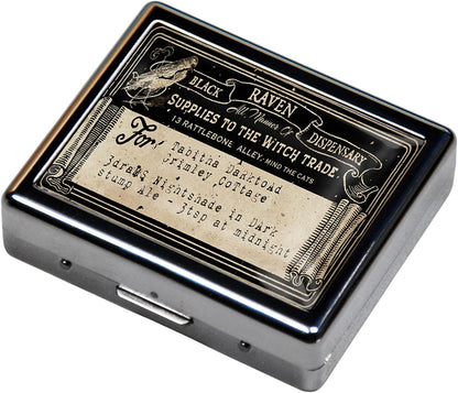Silver Vintage Pill Box 7 Day Metal Pill Box with Mirror and 8 Compartments Cute Travel Pill Organizer for Purse (Vintage Label)