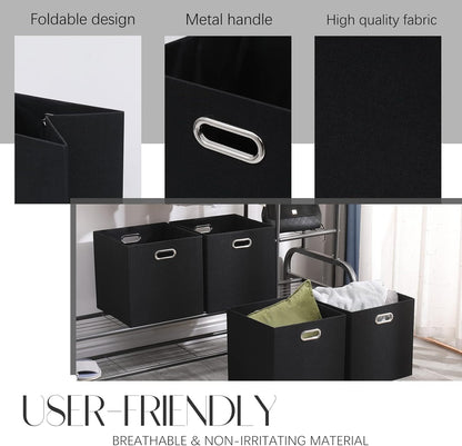 Collapsible Organization Basket Fabric Foldable Box with Handles, 13x13 Cube Storage Bins Set of 4, Thick and Heavy Duty Storage Baskets for Shelves Bedroom Livingroom,Black