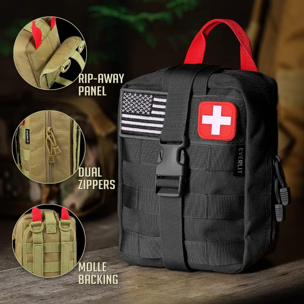 EVERLIT 250 Pieces Survival First Aid Kit IFAK EMT Molle Pouch Survival Kit Outdoor Gear Emergency Kits Trauma Bag for Camping Boat Hunting Hiking Home Car Earthquake and Adventures