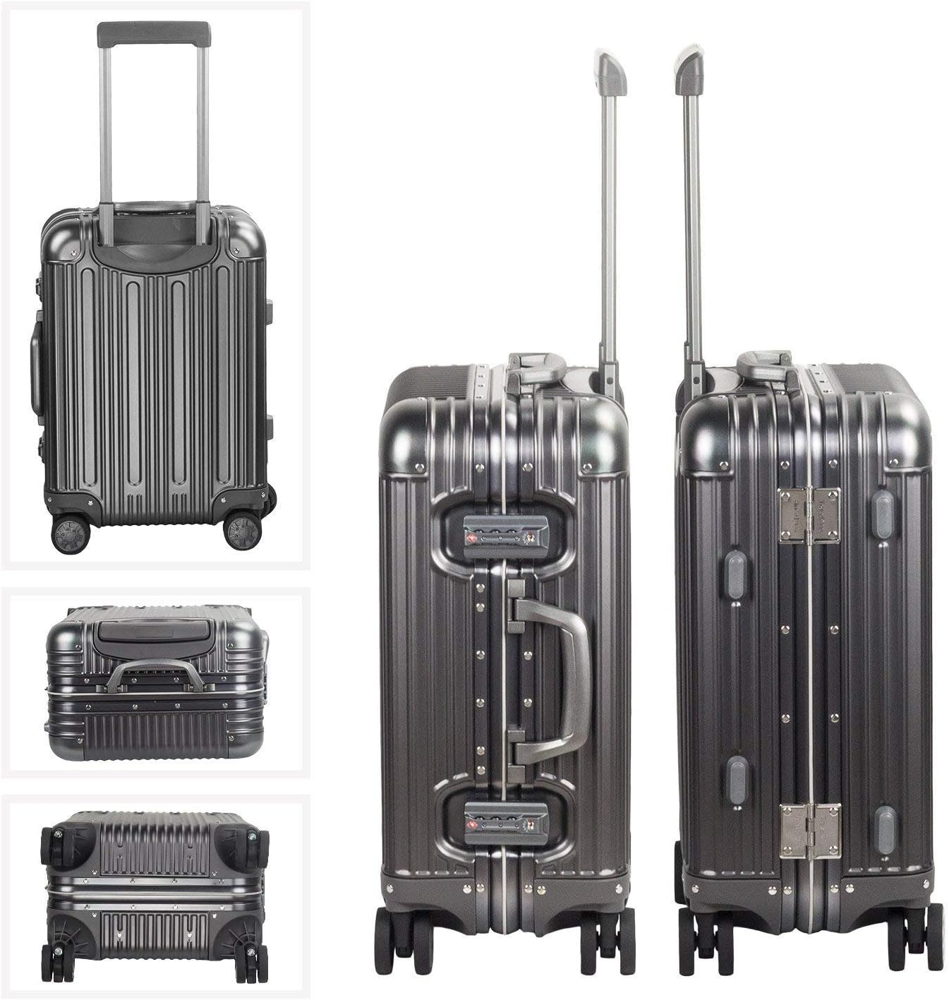 TRAVELKING All Aluminum Carry On Luggage with TSA Locks Fashion Cool Metal Hard Shell Spinner Suitcase (Grey, 20 Inch)