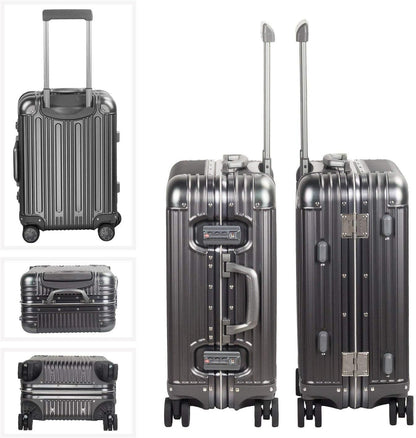 TRAVELKING All Aluminum Carry On Luggage with TSA Locks Fashion Cool Metal Hard Shell Spinner Suitcase (Grey, 20 Inch)