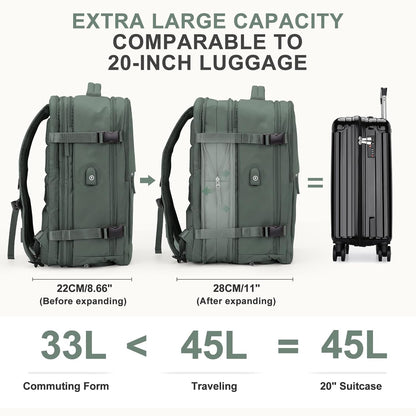 coowoz Large Travel Backpack For Women Men, Carry On Backpack,Hiking Backpack Waterproof Outdoor Sports Rucksack Casual Daypack Expandable Heavy Duty Extra large Backpack Olive Green