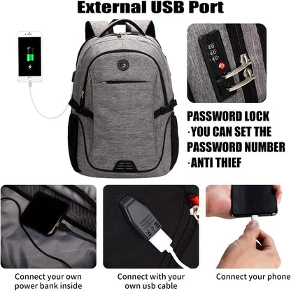 SHRRADOO Anti Theft Laptop Backpack Travel Backpacks with usb Charging Port for Women Men High School College Backpack Computer Bag Fits 17 Inch Laptop,Black