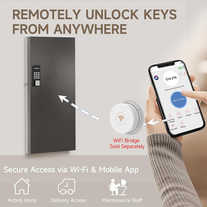 WeHere 120 Key Lock Box Wall Mount, APP Bluetooth/OTP/Wi-Fi/Fixed Code/Key Unlock, Smart Key Cabinet with Key Tag, Key Organizer Holder Box, Key Management Directory for Office, Valet, Realtor, Hotel