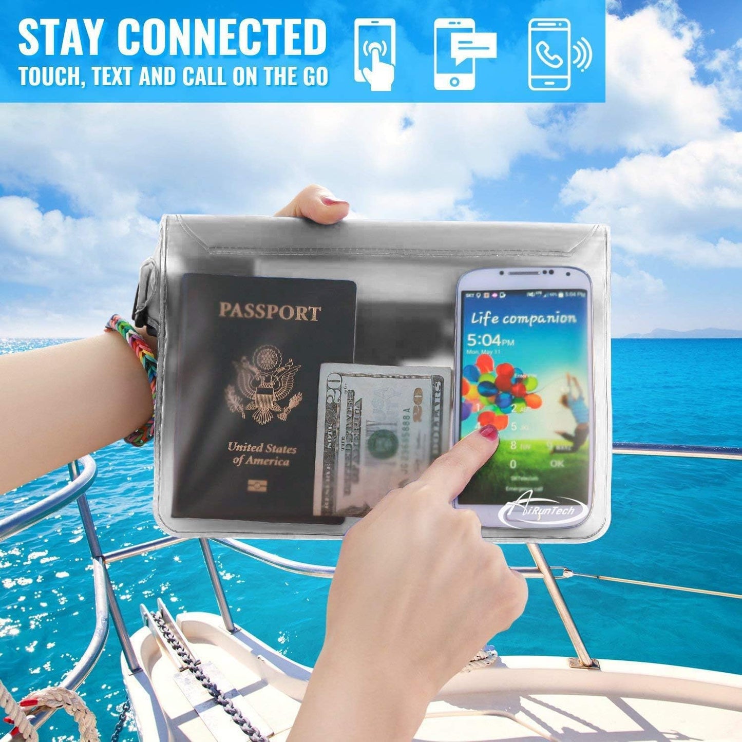 AiRunTech Waterproof Pouch with Waist Strap (2 Pack) | Beach Accessories Best Way to Keep Your Phone and Valuables Safe and Dry | Perfect for Boating Swimming Snorkeling Kayaking Beach Pool Water Park
