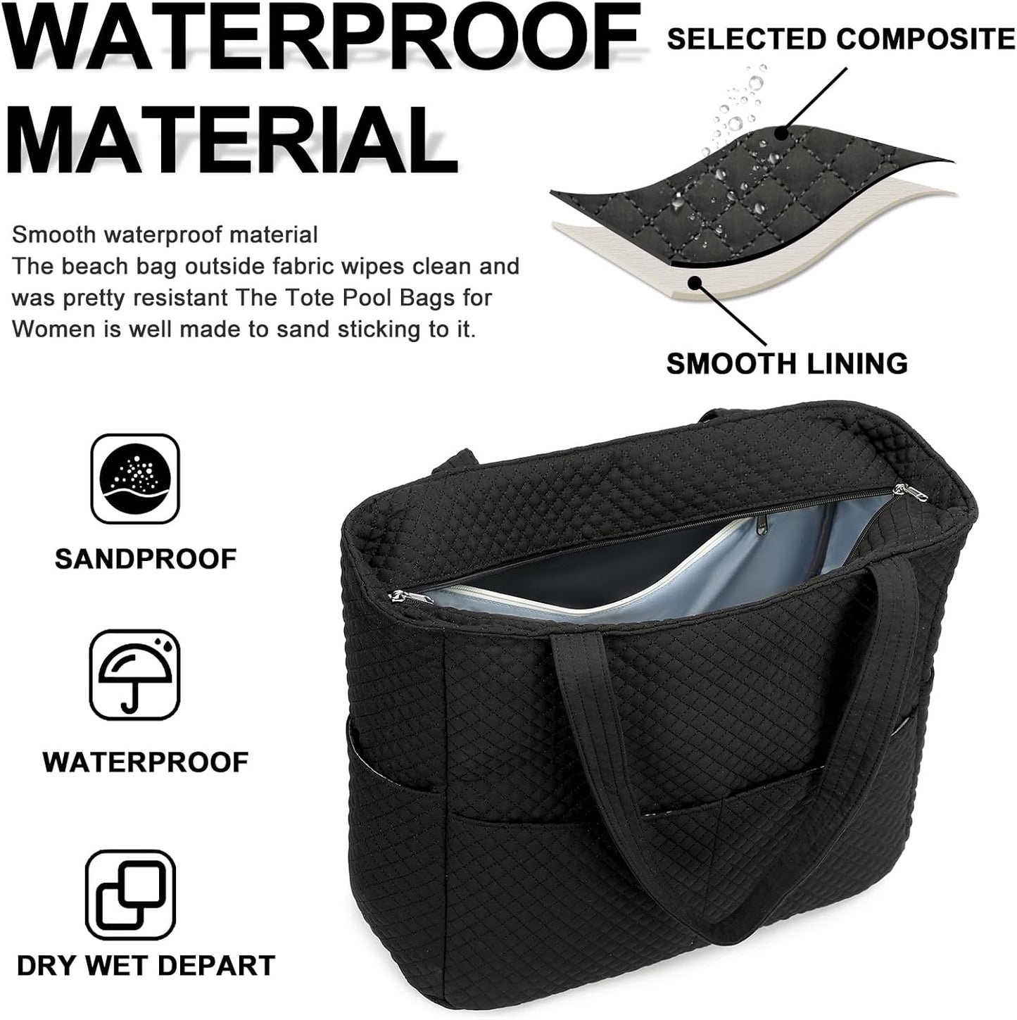 Beach Pool Bags Tote for Women Ladies Large Gym Tote Carry On Bag With Wet Compartment for Weekender Travel Waterproof
