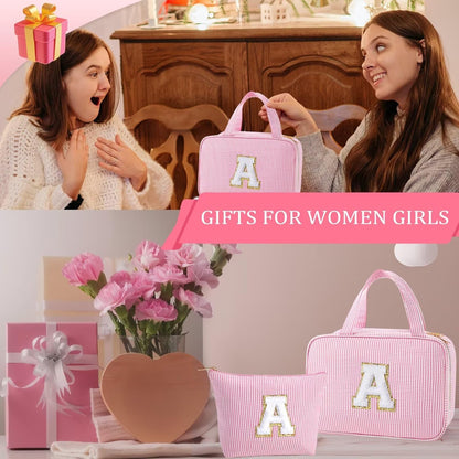 YOOLIFE Travel Toiletry Bag for Women - Hanging Toiletry Bag Initial Makeup Bag, Portable Toiletries Cosmetic Bag, Airplane Travel Essentials - Letter I, Pink