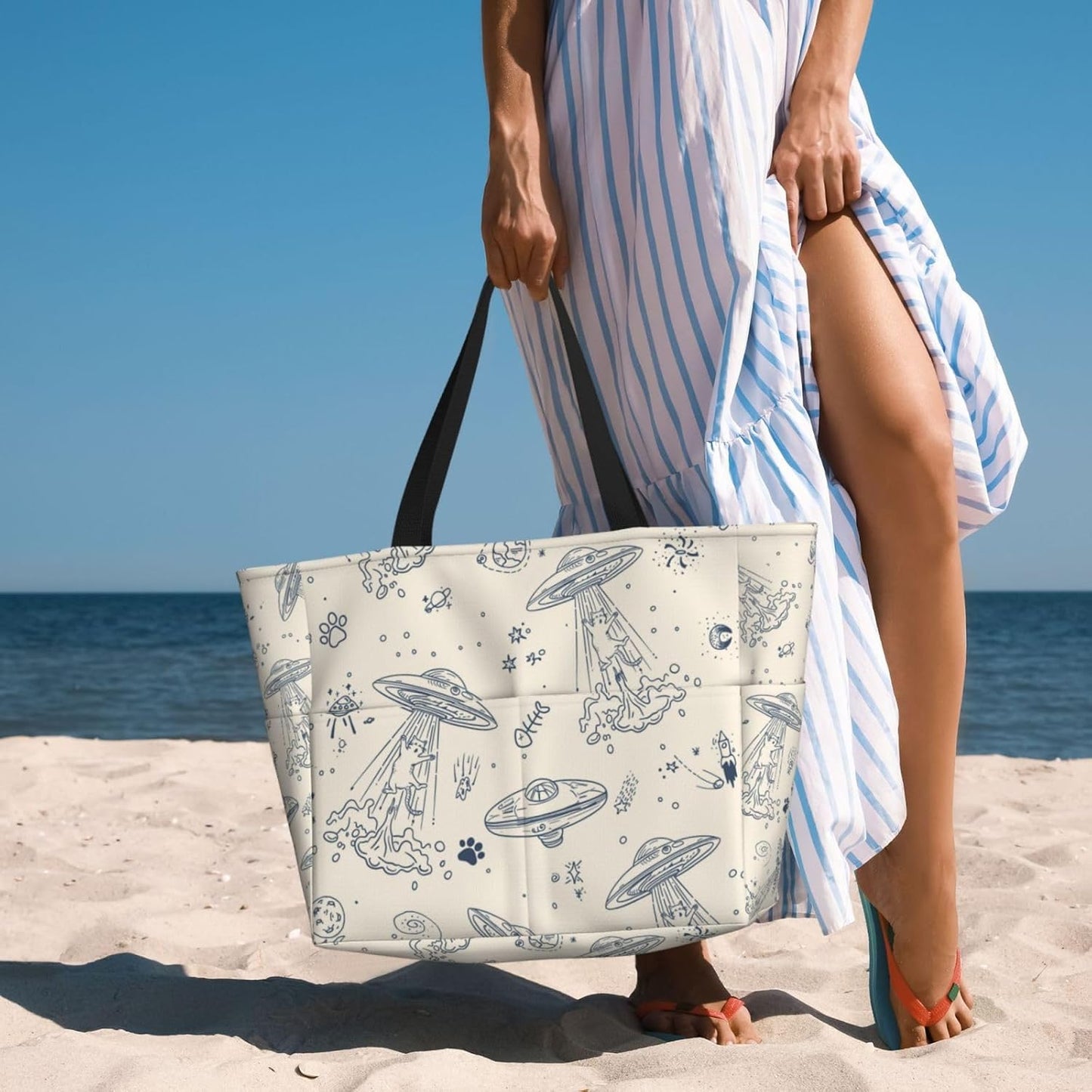 Beach Bag for Women Beach Tote Bag Waterproof Sandproof Large Bags with Zipper Big Capacity for Vacation Travel