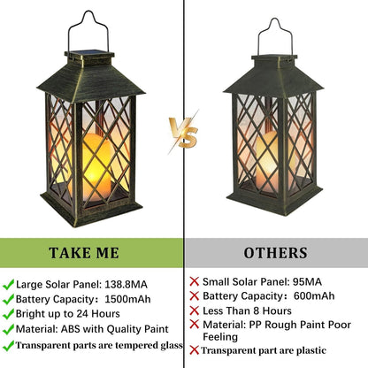 TAKE ME 14" Solar Lanterns Outdoor Waterproof Garden Lanterns Large Flickering Flameless Candle Mission Lights for Table,Outdoor,Party Mothers Day Gifts ( 2 Packs Bronze-Green Color)