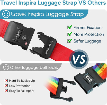 Travel Inspira TSA Lock Luggage Straps for Suitcases | Anti-Burst Protection, High Visibility Color, Easy Identification | Adjustable Heavy-Duty Belt for 20-32 Inch Suitcases