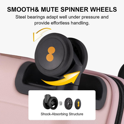 LEVEL8 Pink Suitcase with Spinner Wheels, Carry on Luggage Airline Approved, Suitcase for women Men, Lightweight Luminous Textured, Tsa Lock, 20 Inch
