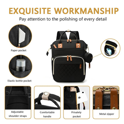 Diaper Bag Backpack with Changing Station Portable 3 in 1 Multifunction Backpack Travel mommy bag Stroller Black