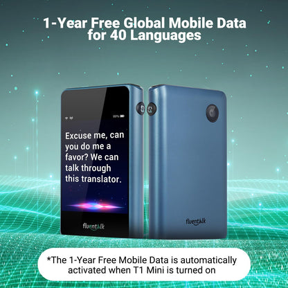 Timekettle, Fluentalk T1 Mini Translator Device No WiFi Needed, Built in 1-Year Global Mobile Data, Supports 40 Languages and Photo Translation, Instant Language Translator for Travelling Blue