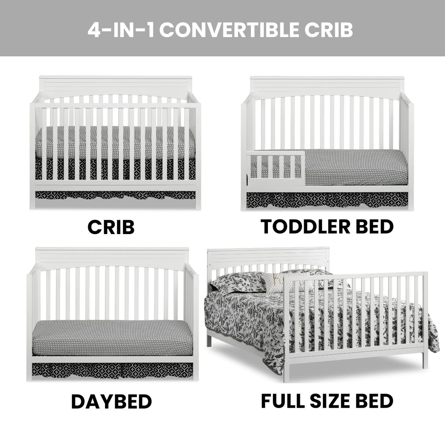 Oxford Baby Harper 4-in-1 Convertible Crib, Snow White, GreenGuard Gold Certified