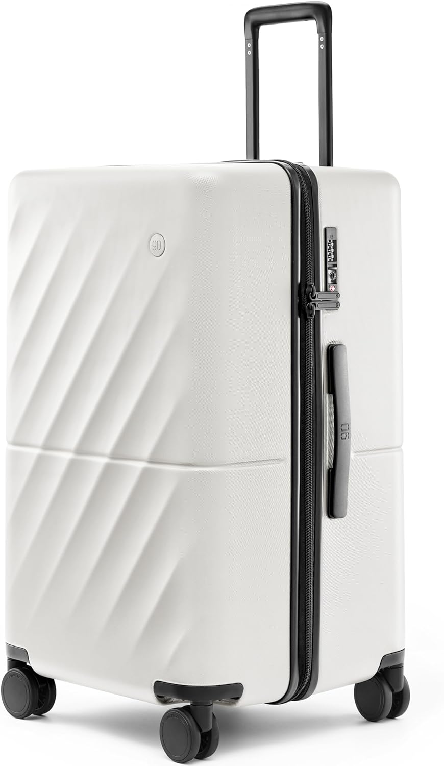 Trunk Luggage 26 Inch, Medium Checked Luggage with Double Spinner Wheels, Anti-Burst Zipper, Hard Case PC Suitcase, Lightweight Travel Luggage, TSA Approved (Pearl White, Hudson)