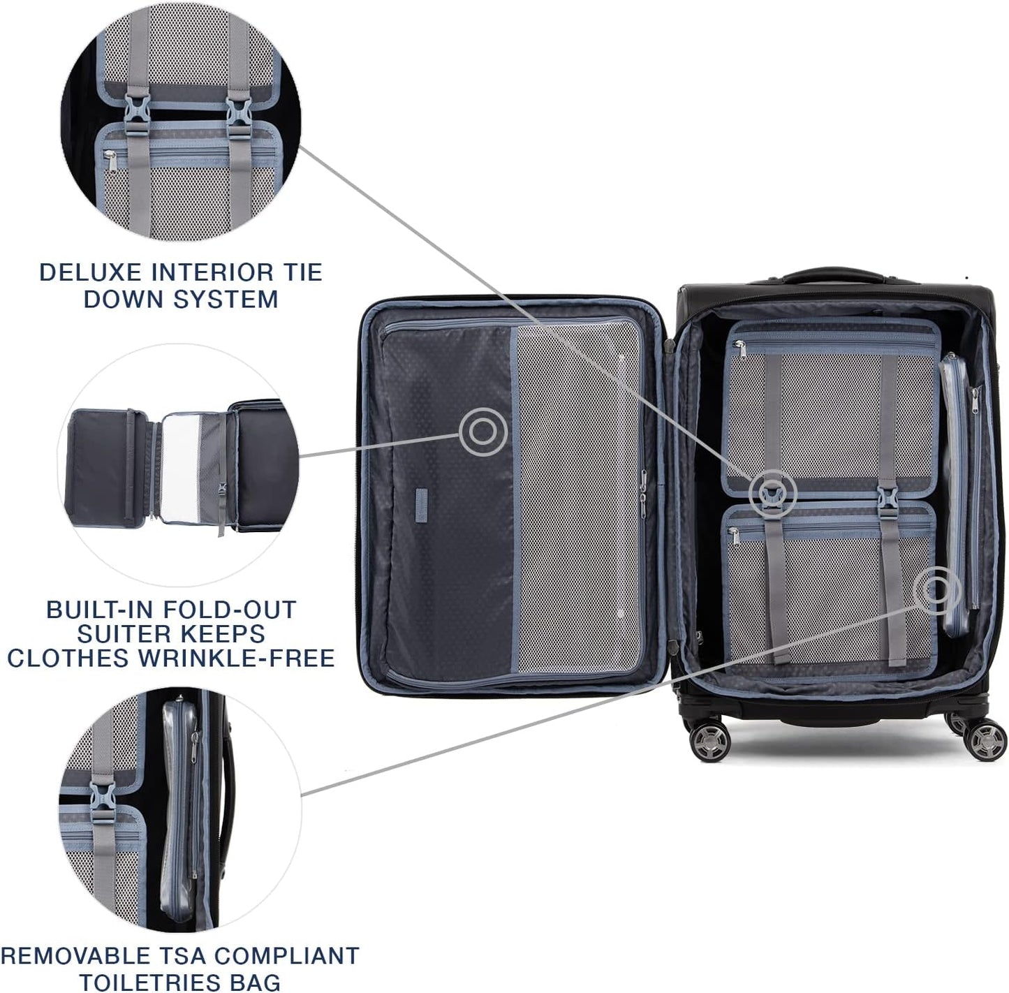 Travelpro Platinum Elite Softside Expandable Checked Luggage, 8 Wheel Spinner Suitcase, TSA Lock, Men and Women, Shadow Black, Checked Medium 25-Inch