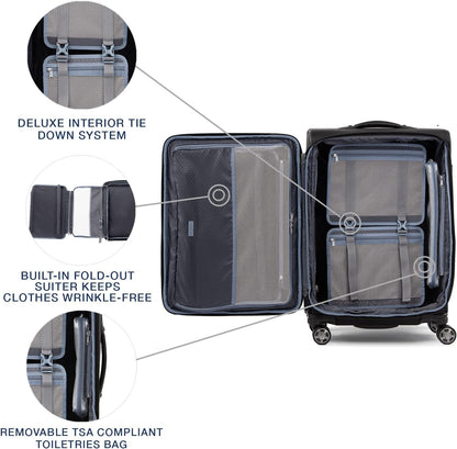 Travelpro Platinum Elite Softside Expandable Checked Luggage, 8 Wheel Spinner Suitcase, TSA Lock, Men and Women, Shadow Black, Checked Medium 25-Inch