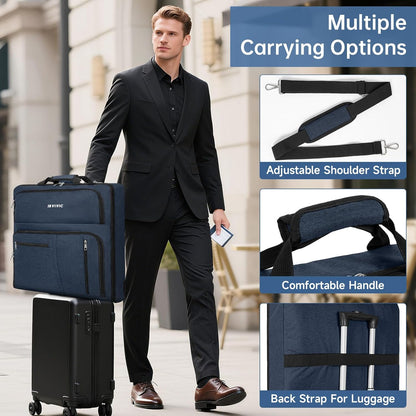 Garment Bags for Travel, 41'' Water-Resistant Carry On Garment Bag for Hanging Clothes, Large Suit Travel Bag Convertible Travel Garment Bag for Shirts, Dresses, Coats (Blue)