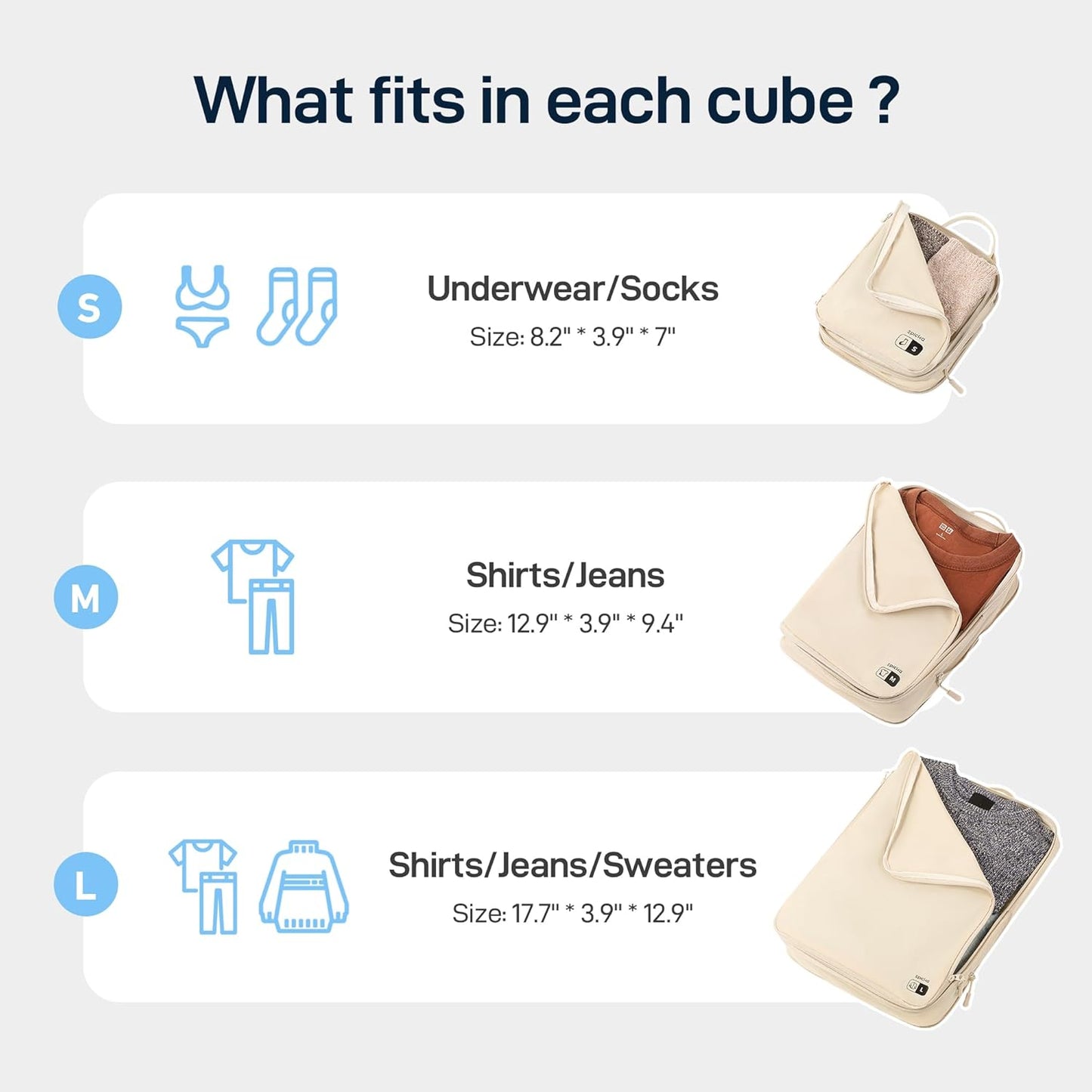 EPICKA 4 Set Ultra-Lightweight Compression Packing Cubes - Water Resistant Durable Travel Organizers Bags, Expandable Travel Accessories for Carry on, Luggage, Suitcase Backpack (Beige)