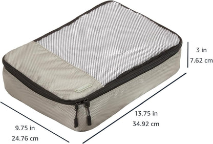 Amazon Basics 4 Piece Packing Cubes with Double Zipper and Mesh Top, Travel Organizer Set, Medium, Gray