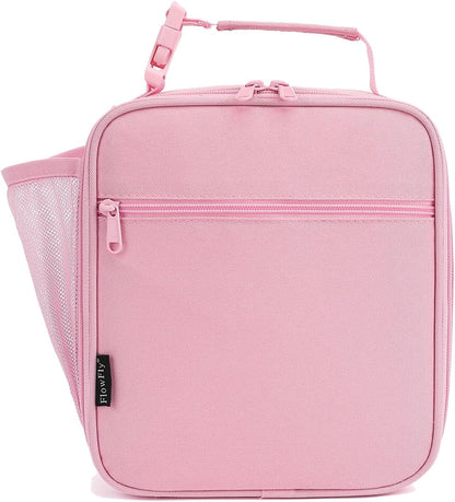 FlowFly Kids Lunch box Insulated Soft Bag Mini Cooler Back to School Thermal Meal Tote Kit for Girls, Boys, Pink
