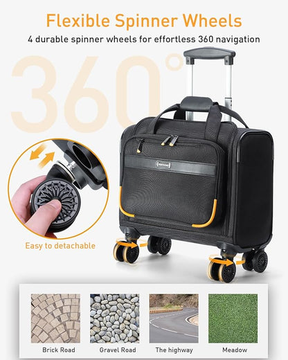 Rolling Laptop Bag - Rolling Briefcase with 4 Spinner Wheels, 15.6 Inch 1680D Nylon Water Resistant Computer Bag for Men and Women Work Travel, Black (Black, 15.6in)