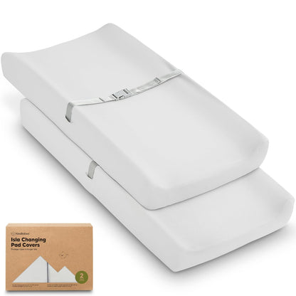 2-Pack Baby Changing Pad Covers for Girl, Boy,Neutral - Soft Viscose Derived from Bamboo Changing Table Pad Cover Sheets,Baby Nursery Diaper Changing Pad Cover,Contour Changing Pad Liner (French Gray)
