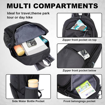 HOLYLUCK 20L lightweight packable Hiking Daypack Foldable Backpack for Men Women Small Travel Outdoor Foldable Shoulder Bag-black