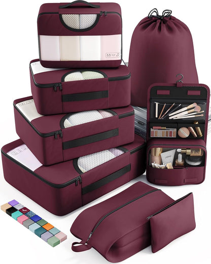 Veken 8 Set Packing Cubes for Travel Essentials, Suitcase Organizer Bags in 4 Sizes, Carry-On Luggage Accessories with Large Laundry & Hanging Toiletry Bag, Must-Have for Airplane, Road Trip & Camping
