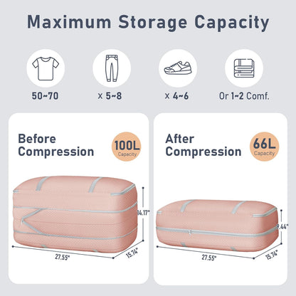 DIMJ Large Comforter Storage Bag with Handls, 100L Washable Blanket Storage, Compression Packing Totes Moving Bags With Zipper, Space Saving Containers For Pillow, Clothes, Bedding, 2 PCS