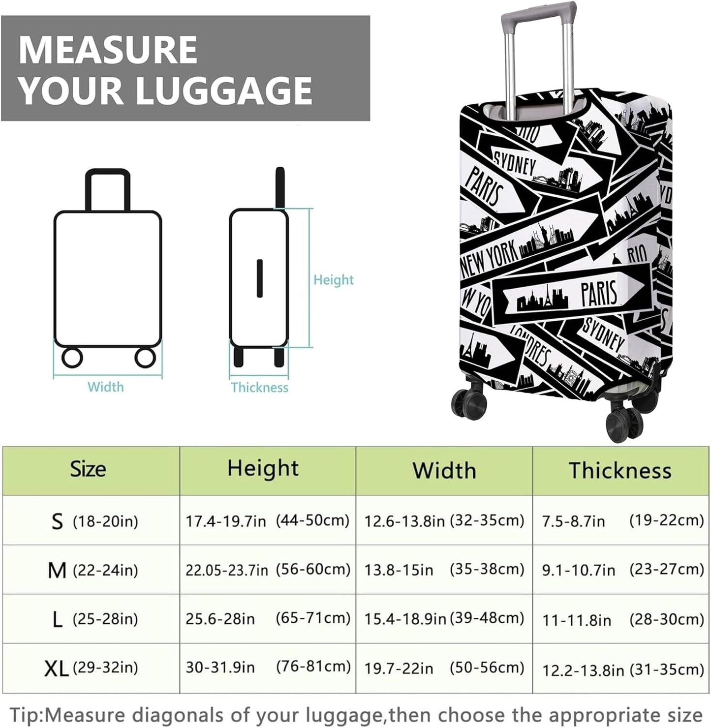 Travel Luggage Cover Suitcase Protector Fits 18-32 Inch Wheel Covers PatternedTravel Related Items Flower Luggage Protector Elastic M