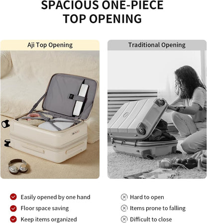 aji Expandable Top Opening Carry On Luggage Airline Approved, 20 Inch Lightweight Hardside Carry On Suitcase with Spinner Wheels, Travel Luggage with Laptop Compartment for Women Men, Coconut White