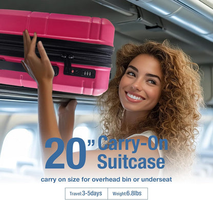 KYME Carry On Luggage 22x14x9 Airline Approved with TSA Lock Hard Shell Carry On Suitcase Lightweight Suitcases with Wheels Small Luggage for Men Women,Carry-On 20 Inch,Magenta
