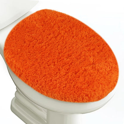 Microfiber Elongated Toilet Seat Cover 19.5"x 15" Machine Washable Solid Toilet Lid Cover Adjustable Rubber Backing Fits Most 18-19.5" L x 14-16" W Elongated Toilet Seat