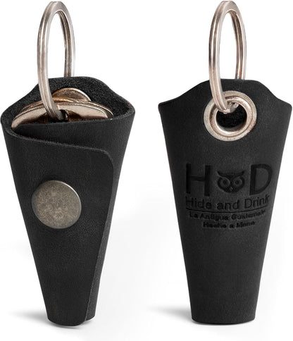 Hide & Drink Full Grain Leather Wrap Keychain, Organizer Snap Closure, Key Ring Cover, Silencer Sleeve Key Holder for Men