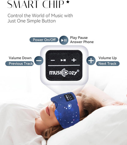 MUSICOZY Sleep Headphones Bluetooth Sleep with Headphones Eye Wireless Bluetooth 5.4 with Adjustable Headband Total Blackout for All Night Sleep, Travel & Nap