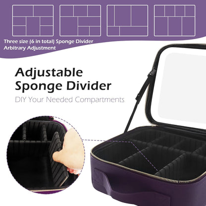 MOMIRA Travel Makeup Bag Cosmetic Bag Makeup Organizer Bag with Lighted Mirror, Adjustable Brightness in 3 Color Scenarios, Waterproof Makeup Train Case, Gift for Women - Deep Purple