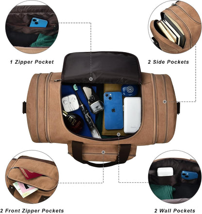 Litvyak Duffle Bag for Travel, 50L Canvas Travel Duffel Bags Overnight Weekend Gym Carry On Luggage Bag for Men & Women(Coffee+Toiletry Bag)