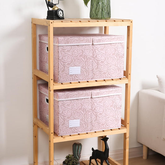 PRANDOM Jumbo Collapsible Storage Boxes with Lids Fabric Decorative Storage Bins Cubes Organizer Baskets with Cover Handles Divider for Bedroom Closet Living Room 23.2x15.7x11.6 Inch 3 Pack