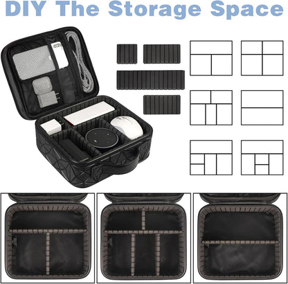 MATEIN Cable Organizer Bag, Waterproof Travel Electronic Storage, Shockproof Portable Double Layer Tech Bags Carrying Case for Cord, Earbuds, Charger, SD Card, DJ Gifts, Black