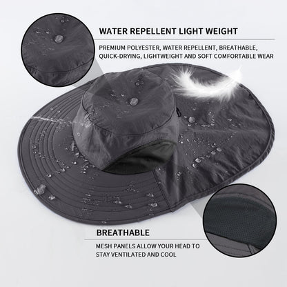 Home Prefer Outdoor UPF50+ Sun Hat Wide Brim Mesh Fishing Hat with Neck Flap