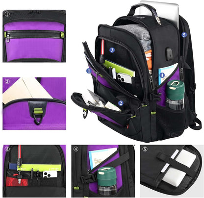 Z-MGKISS 52L Travel Backpack for Women, Large Waterproof Anti-Theft Backpack 17.3 Inch with USB Port, TSA-Approved Daypack, Gifts for Women Teacher Business College, Purple