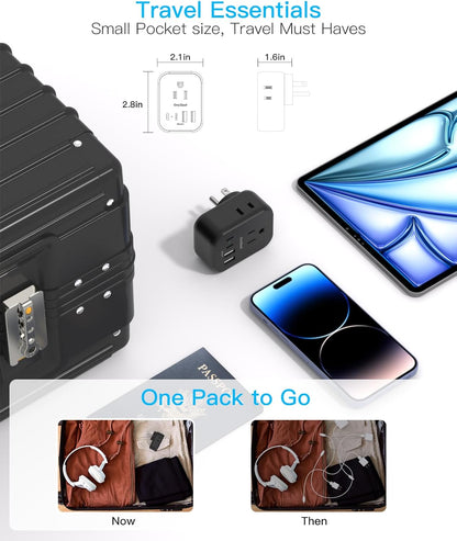Travel Cruise Ship Essentials, Travel Plug Adapter with 4 Outlets 4 USB (4 USB-C), Cruise Approved Power Strip Non Surge Protector, Multi Plug Wall Outlet Extender, Travel Cruise Must Have Accessories