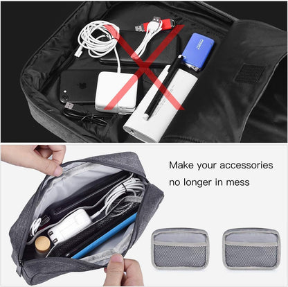 Universal Electronics Accessories Carrying Case, 2PCS Big + Small Portable Storage Pouch, Cosmetic Bag, Cable Organizer Compatible Hard Drive, Mouse, Power Bank, Adapter, Cellphone, Space Gray