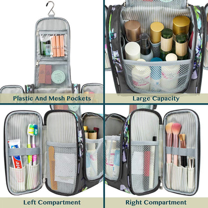 PAVILIA Toiletry Bag Travel Bag for Women Men, Hanging Cosmetic Organizer, Water Resistant Makeup Bag for Accessories Toiletries, Large Travel Essentials Kit (Floral Grey)