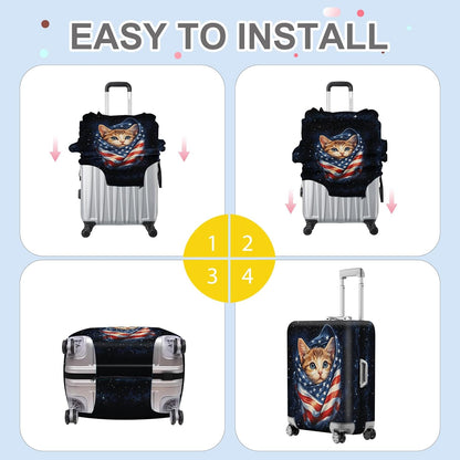 ANNA QUEEN Cute Patriotic Cat Luggage Cover, American Flag Suitcase Protector, Stretchable, Washable Travel Cover for 20-22 Inch Luggage