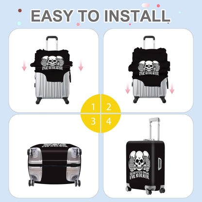 ANNA QUEEN Gothic Skull Luggage Cover, “See No Evil, Hear No Evil, Speak No Evil” Skeleton Design, Stretchable, Washable Suitcase Protector for 32-34 Inch Travel Suitcases