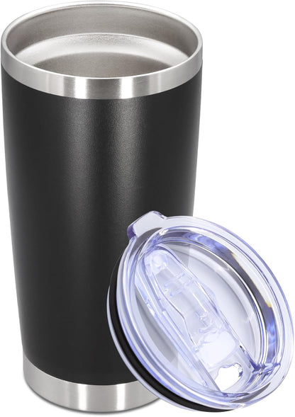 20oz Tumbler Stainless Steel Tumbler Cup with Lid Vacuum Insulated Double Wall Travel Mug, Durable Powder Coated Travel Coffee Tumbler Mug for Hot & Cold Drinks, Black,1 Pack