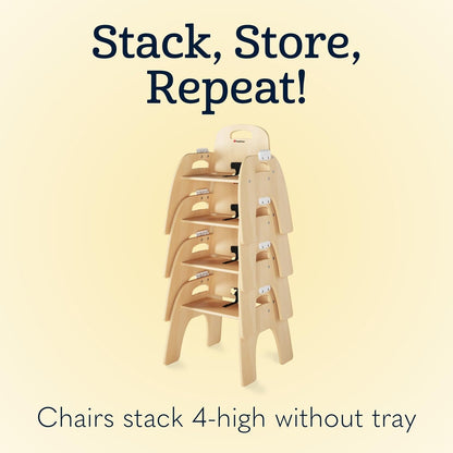 Foundations Easy Serve 11" Wood Feeding Chair for Toddlers, Adjustable Harness, Removable Dishwasher Safe Tray, “No Tip” Base, Baltic Birch Plywood