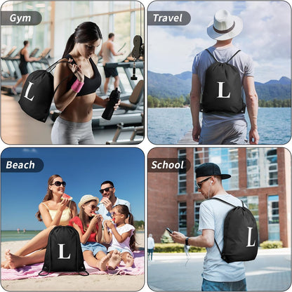 ZOMFELT 6Pcs Drawstring Backpack Drawstring Gym Bags, Foldable Draw String Backpack with Multiple Colors and Letters, Lightweight Polyester Cinch Bag for Gift, Beach, Sports, Travel, Swim (Letter L)